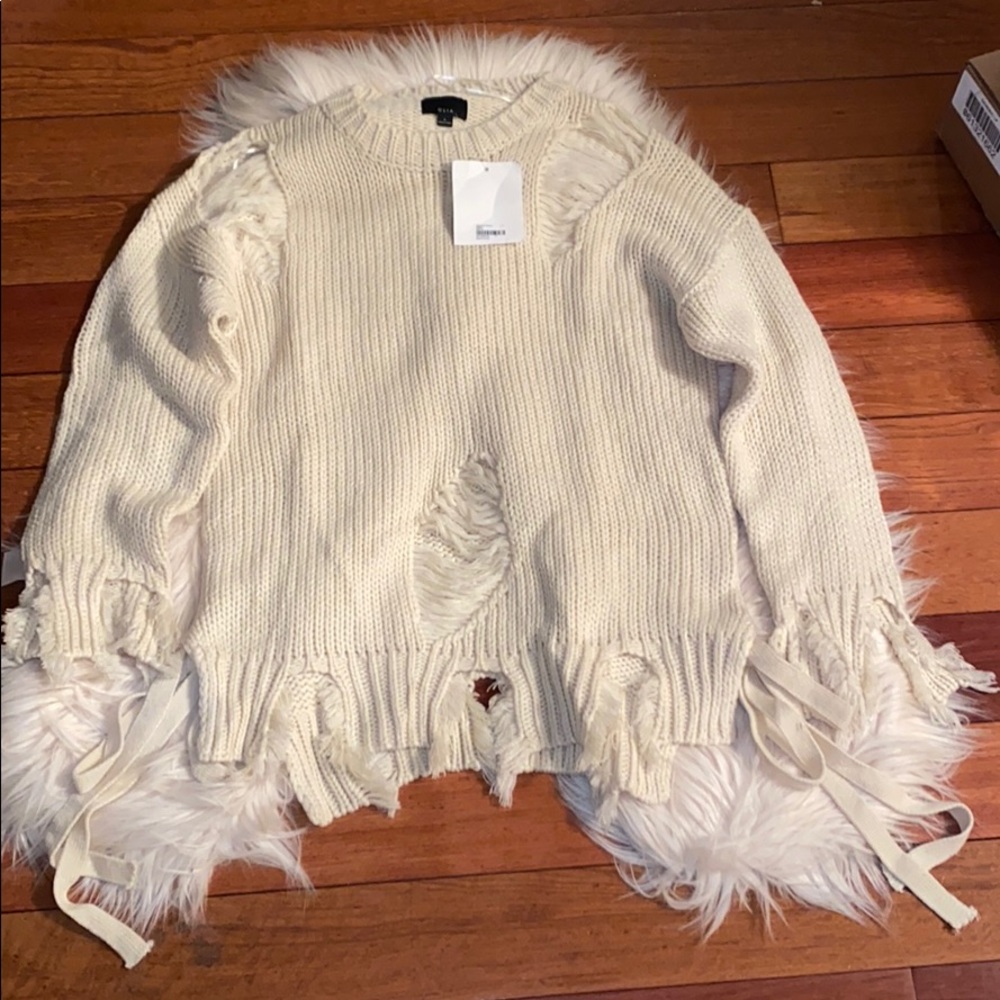 Cream distressed ripped sweater